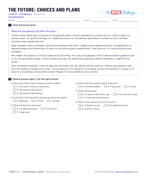 The future: choices and plans - Exercises public_resources.teaching_resource