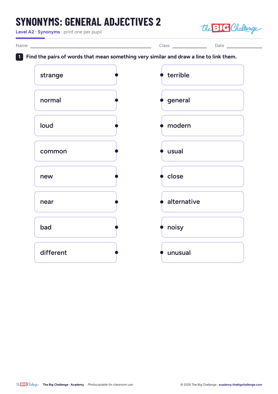 General Adjectives - 2 - A2 Synonyms