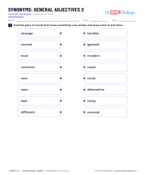 General Adjectives - 2 - A2 Synonyms - Exercises public_resources.teaching_resource