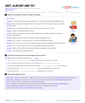 Just, already and yet - Exercises public_resources.teaching_resource