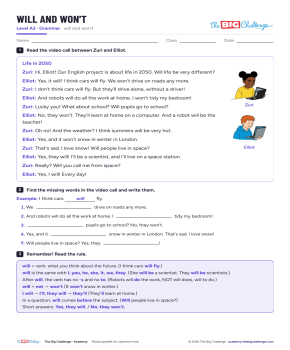 Will and won't - Exercises public_resources.teaching_resource