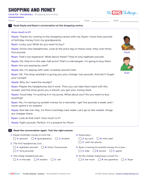 Shopping and money - Exercises public_resources.teaching_resource