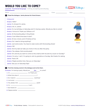 Would you like to come? - Exercises public_resources.teaching_resource