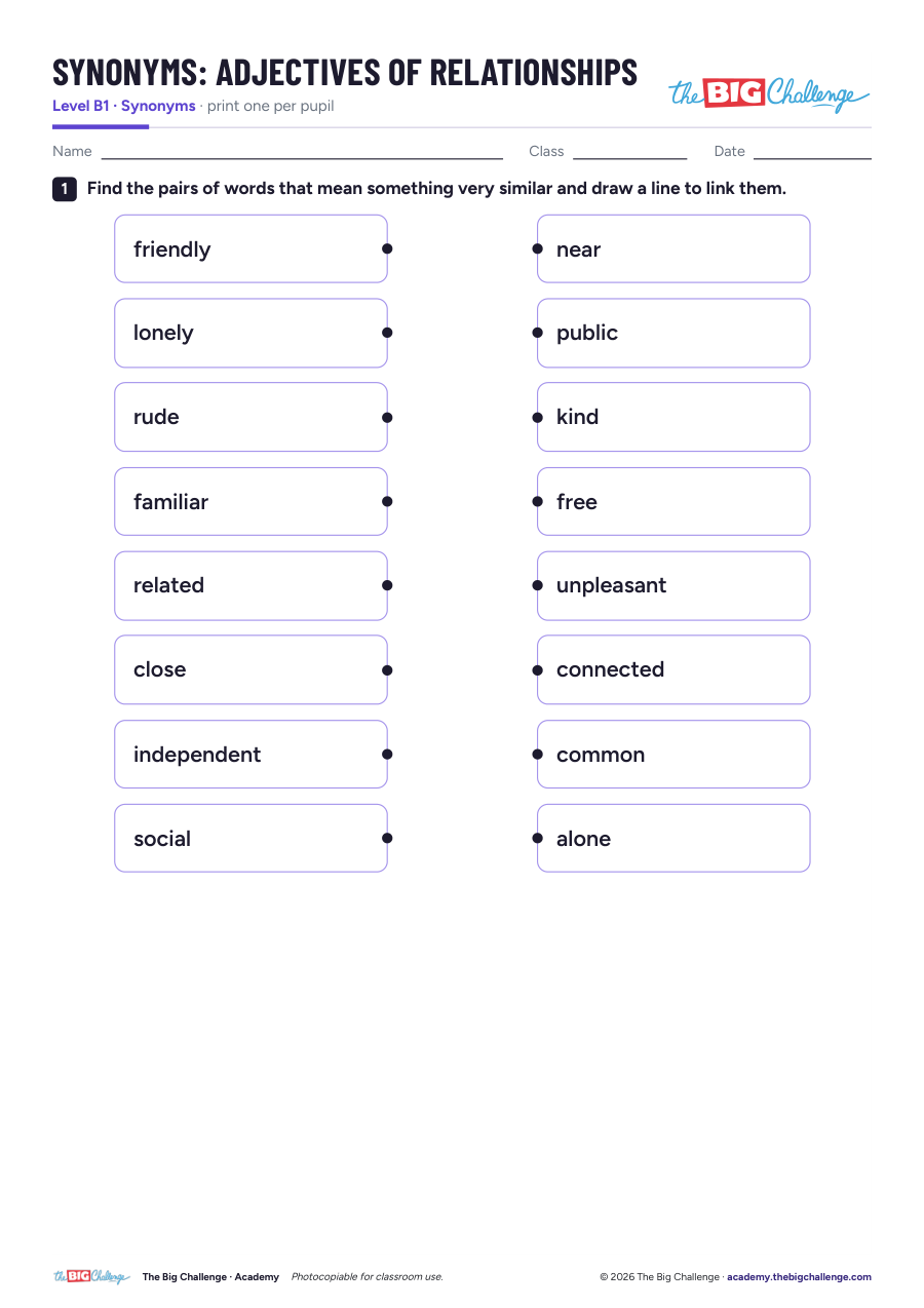 Adjectives of Relationships - B1 Synonyms