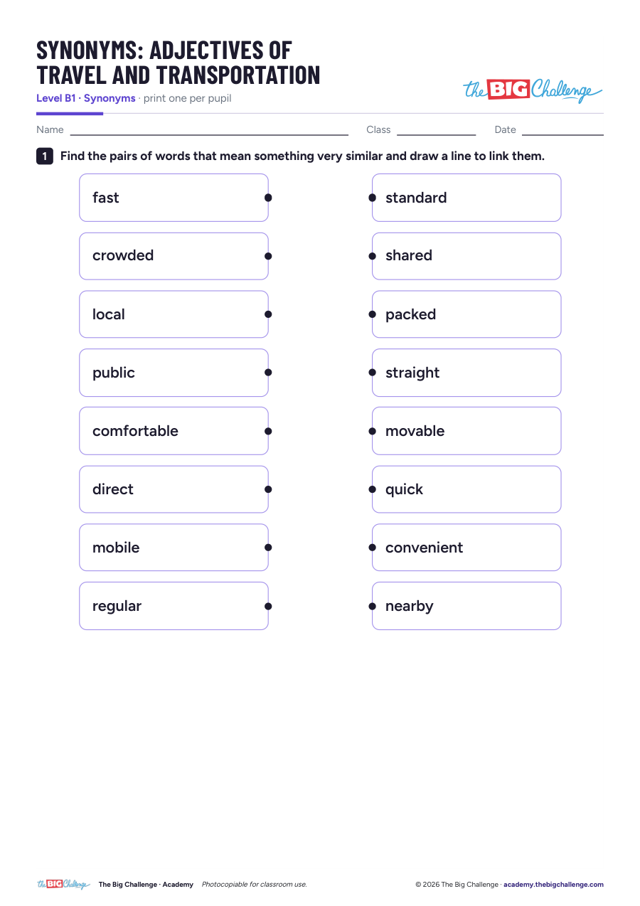 Adjectives of Travel and Transportation - B1 Synonyms