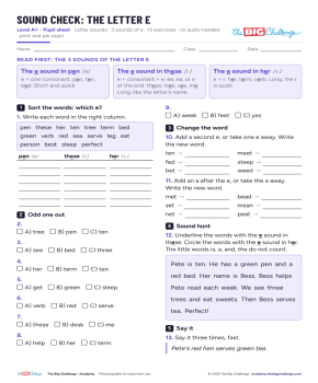 Sound Check: the letter e - Exercises public_resources.teaching_resource