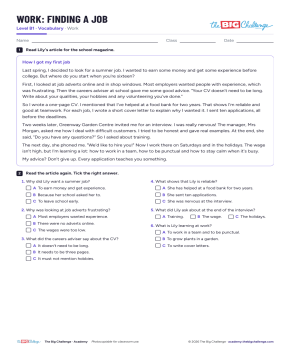 Work: finding a job - Exercises public_resources.teaching_resource