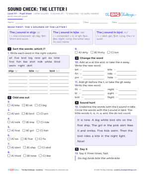 Sound Check: the letter i - Exercises public_resources.teaching_resource