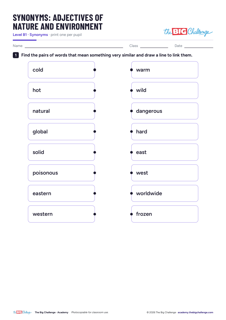 Adjectives of Nature and Environment - B1 Synonyms