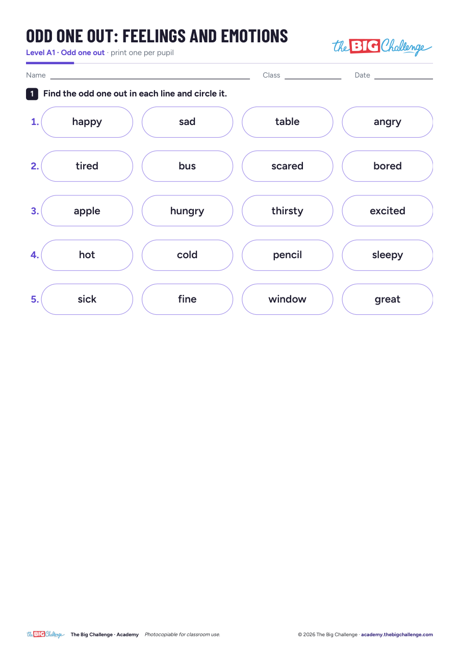 Odd One Out - A1 Feelings & Emotions