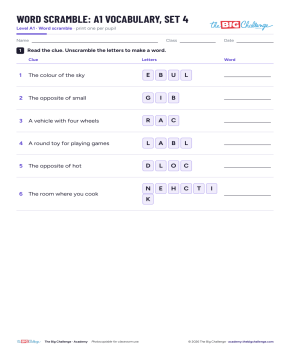 Vocabulary - Set 4 - A1 Word Scramble - Exercises public_resources.teaching_resource