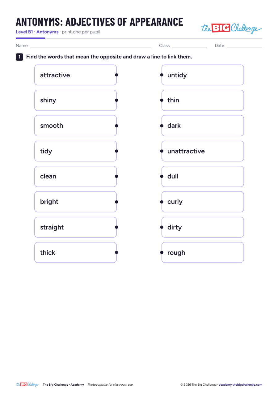 Adjectives of Appearance  - B1 Antonyms