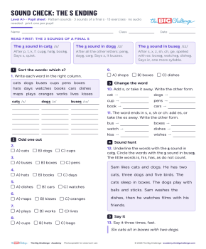 Sound Check: the s ending - Exercises public_resources.teaching_resource