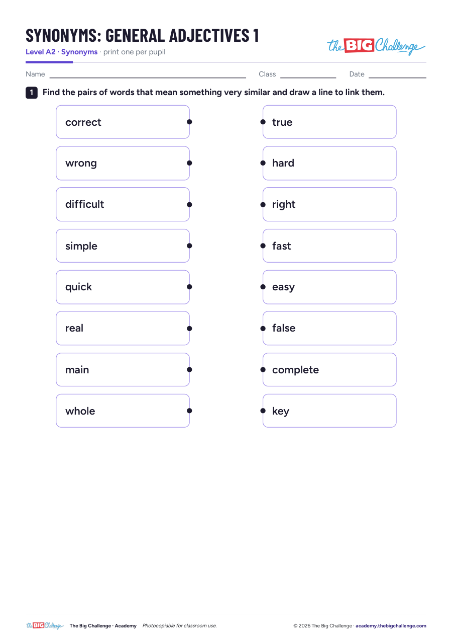 General Adjectives - 1 - A2 Synonyms