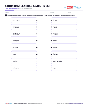 General Adjectives - 1 - A2 Synonyms - Exercises public_resources.teaching_resource