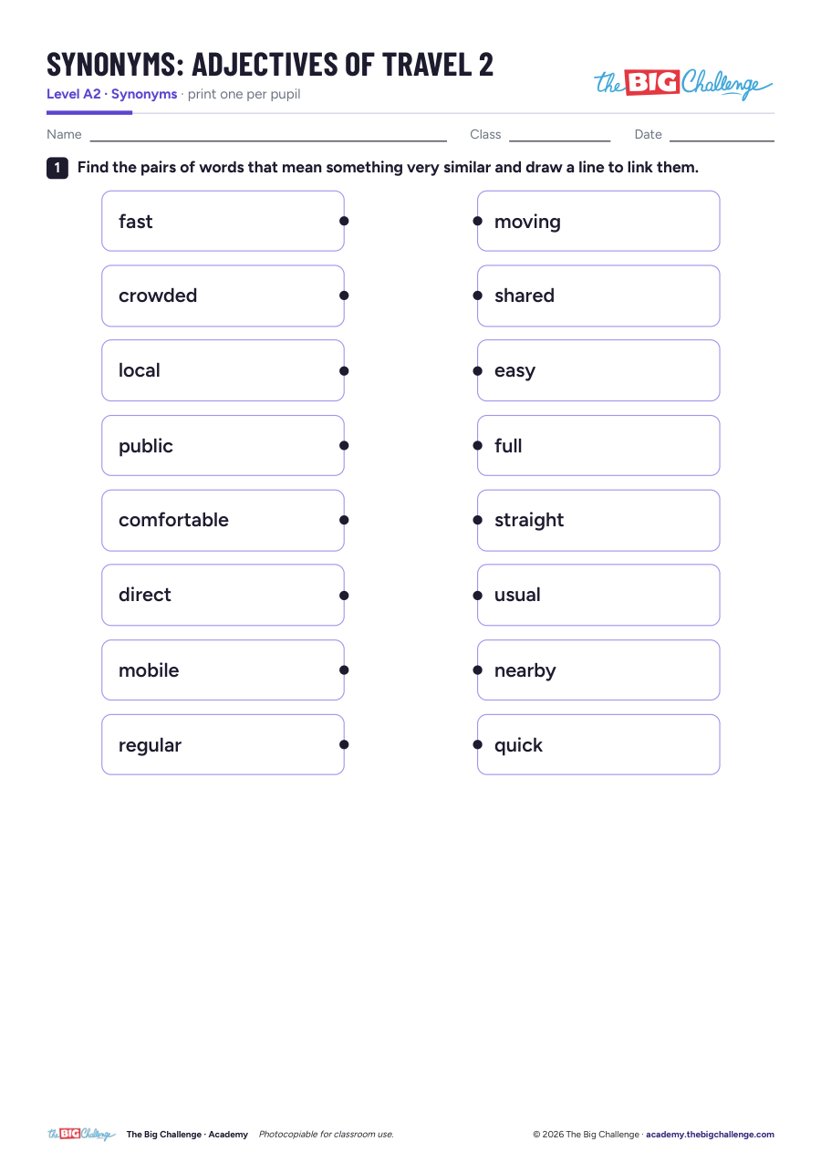 Adjectives of Travel- 2 - A2 Synonyms