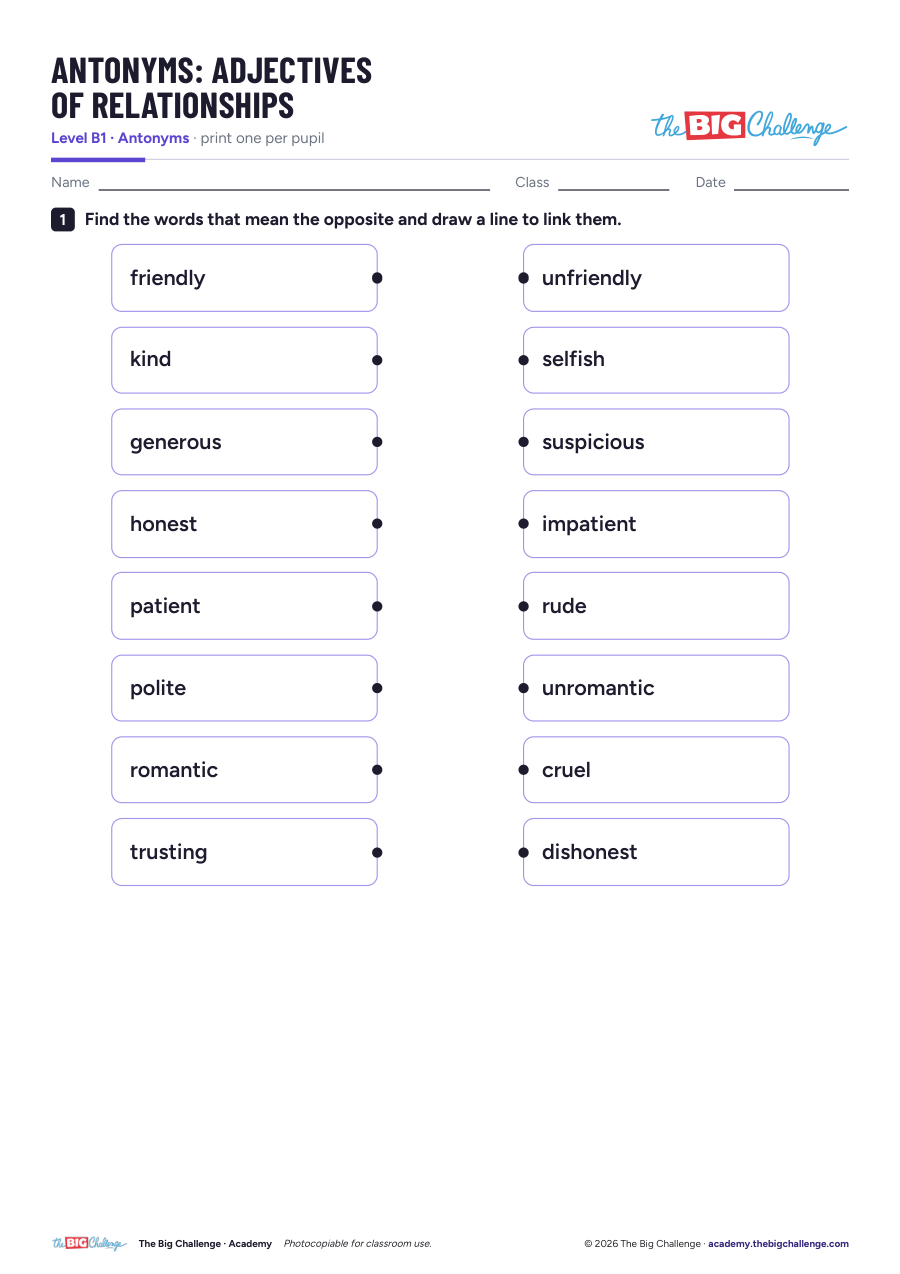 Adjectives of Relationships - B1 Antonyms