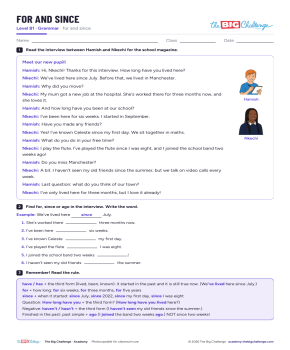 For and since - Exercises public_resources.teaching_resource