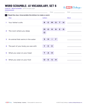 Vocabulary - Set 6 - A1 Word Scramble - Exercises public_resources.teaching_resource