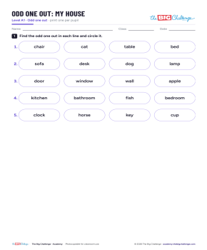 Odd One Out - A1 My House - Exercises public_resources.teaching_resource