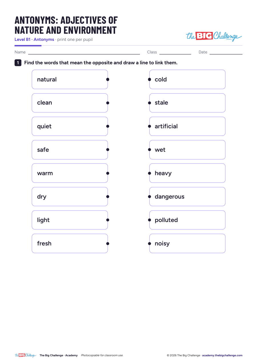 Adjectives of Nature and Environment - B1 Antonyms