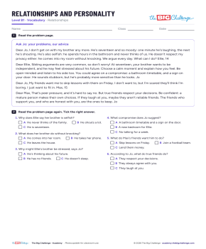Relationships and personality - Exercises public_resources.teaching_resource