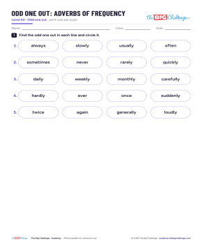 Odd One Out - A2 Adverbs of Frequency - Exercises public_resources.teaching_resource