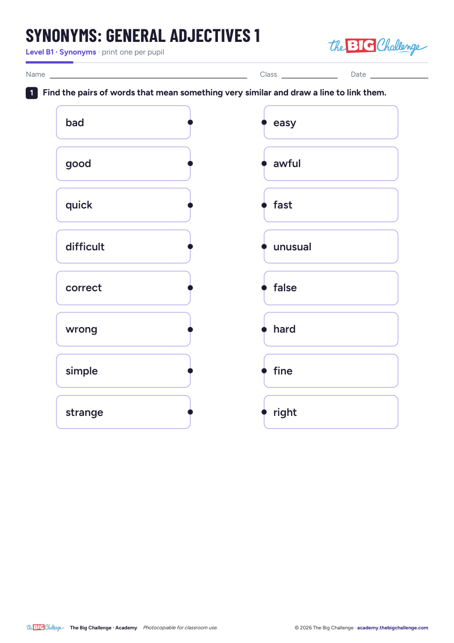 General Adjectives - 1 - B1 Synonyms