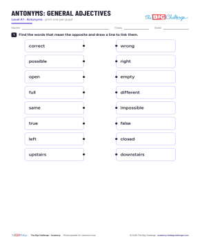 General Adjectives - A1 Antonyms - Exercises public_resources.teaching_resource