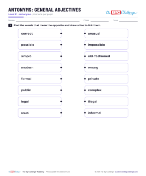 General Adjectives - 1 - B1 Antonyms - Exercises public_resources.teaching_resource
