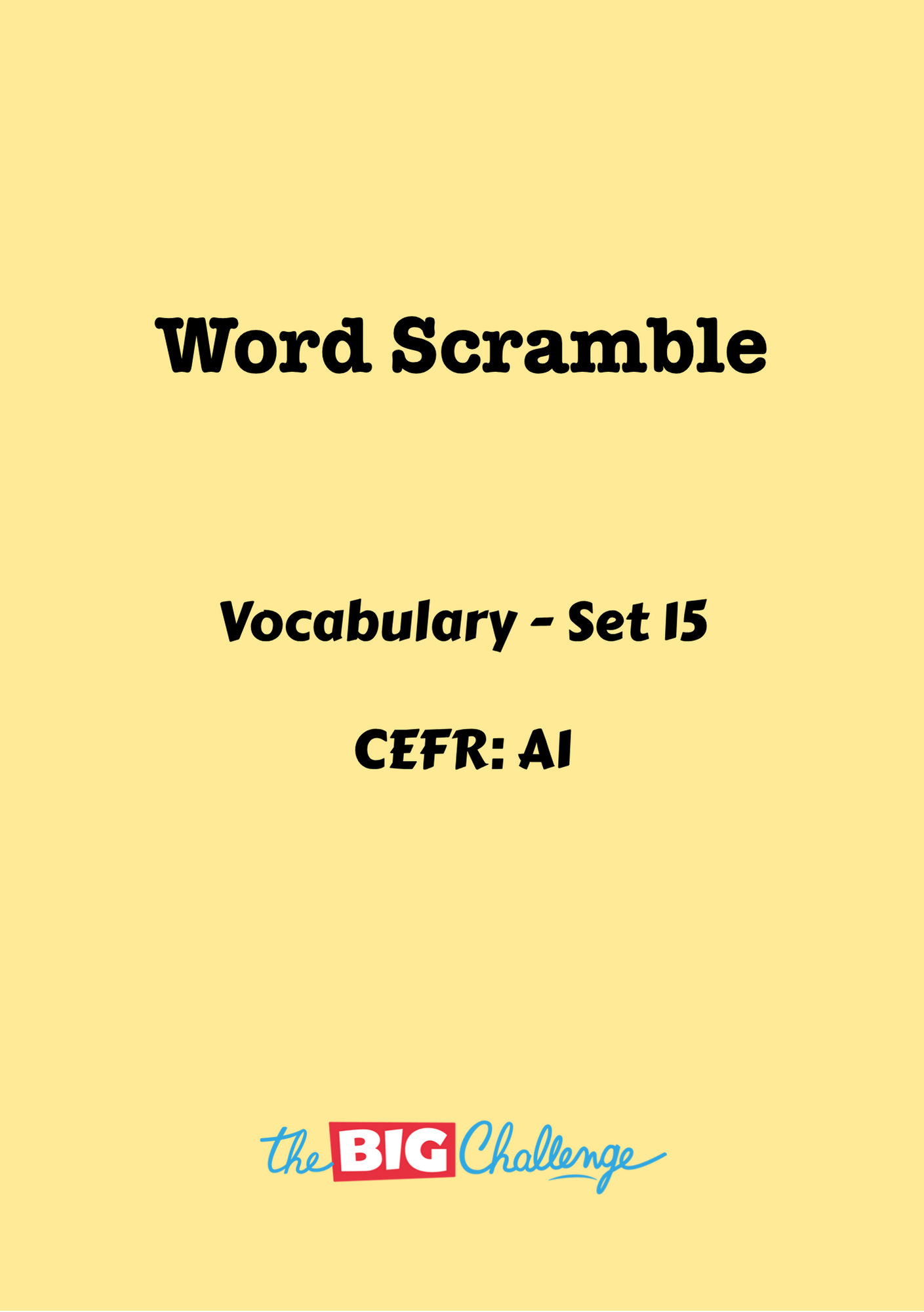 Vocabulary - Set 15 - A1 Word Scramble