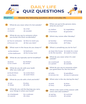 Daily Life Quiz Questions