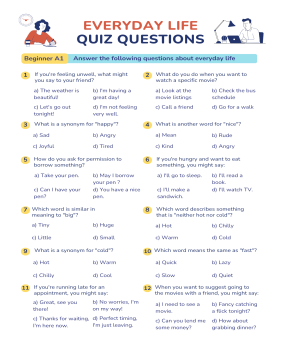 Everyday life Quiz questions